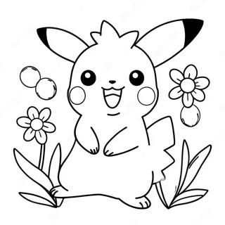 Pagina Da Colorare Della Ragazza Felice Pikachu Con Fiori 51774-40961