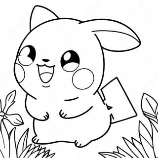 Happy Girl Pikachu With Flowers Coloring Page 51774-40963