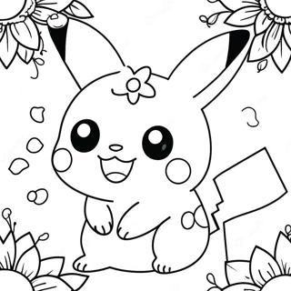 Happy Girl Pikachu With Flowers Coloring Page 51774-40964