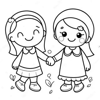 Cute Best Friends Holding Hands Coloring Page 51844-41013