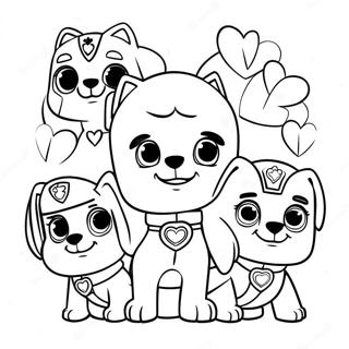 Cute Paw Patrol Characters With Hearts Coloring Page 51924-41074