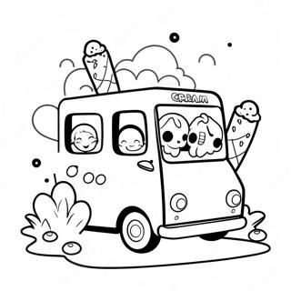 Cute Ice Cream Truck With Happy Kids Coloring Page 52084-41226