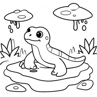 Cute Newt In A Pond Coloring Page 52644-41644