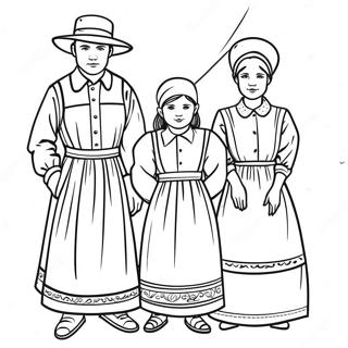 Pagini De Colorat Cu O Familie Amish În Costume Tradiționale 53053-41968