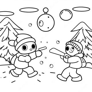 Snowball Fight Scene Coloring Page 53673-42449