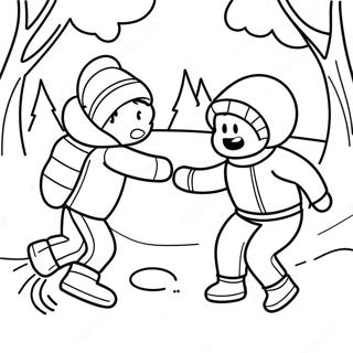 Snowball Fight Scene Coloring Page 53673-42451