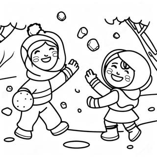 Playful Kids In Snowball Fight Coloring Page 53674-42470