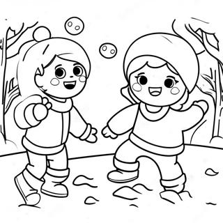 Playful Kids In Snowball Fight Coloring Page 53674-42471