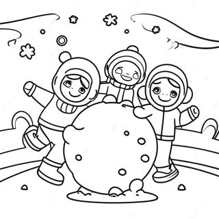 Playful Kids In Snowball Fight Coloring Page 53674-42472