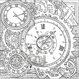 Steampunk Gear And Clock Coloring Page 5370-4273