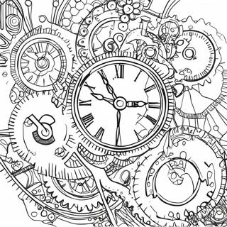 Steampunk Gear And Clock Coloring Page 5370-4274