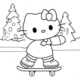 Ice Skating Hello Kitty Christmas Coloring Pages