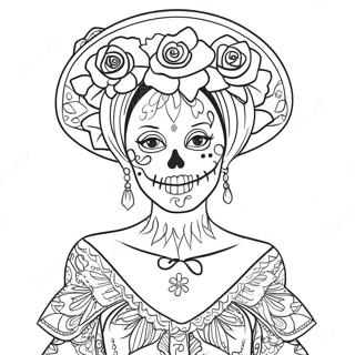 Elegant Catrina With Flowers Coloring Page 53864-42613