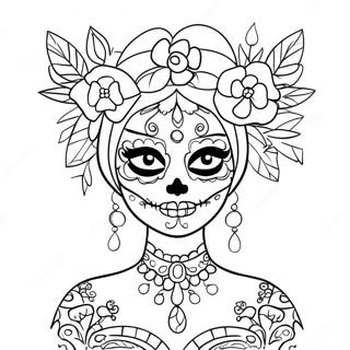 Elegant Catrina With Flowers Coloring Page 53864-42614