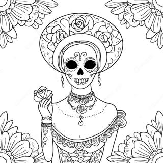 Elegant Catrina With Flowers Coloring Page 53864-42615