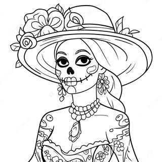 Elegant Catrina With Flowers Coloring Page 53864-42616