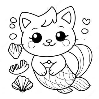 Cute Mermaid Cat With Shells Coloring Page 5411-4301