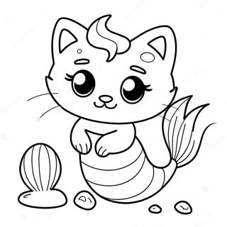 Cute Mermaid Cat With Shells Coloring Page 5411-4302