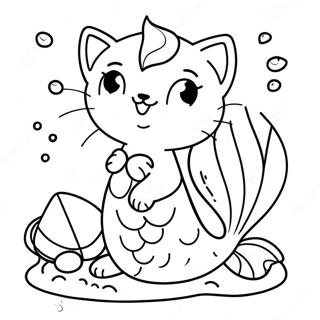 Cute Mermaid Cat With Shells Coloring Page 5411-4304