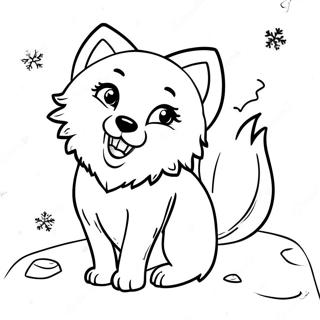 Playful Arctic Fox Playing With Snowflakes Coloring Page 54474-43089