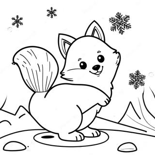 Playful Arctic Fox Playing With Snowflakes Coloring Page 54474-43090