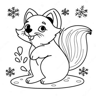 Playful Arctic Fox Playing With Snowflakes Coloring Page 54474-43091