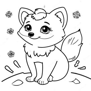 Playful Arctic Fox Playing With Snowflakes Coloring Page 54474-43092