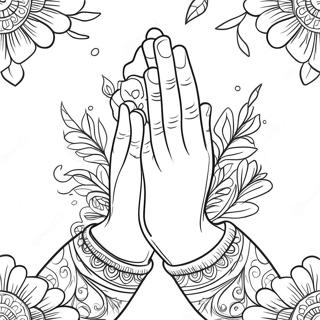 Beautiful Praying Hands With Flowers Coloring Page 55374-43822