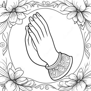 Beautiful Praying Hands With Flowers Coloring Page 55374-43823