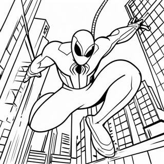 Page À Colorier Scarlet Spider Se Balançant À Travers La Ville 55724-44089