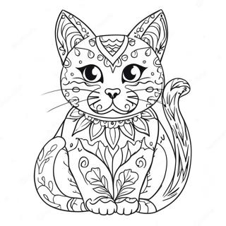 Colorful Sugar Skull Cat Coloring Page 56384-44606