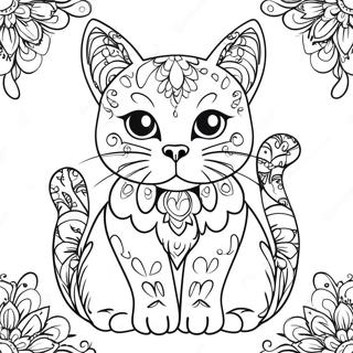 Colorful Sugar Skull Cat Coloring Page 56384-44607