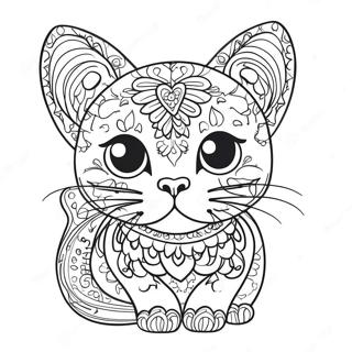 Colorful Sugar Skull Cat Coloring Page 56384-44608