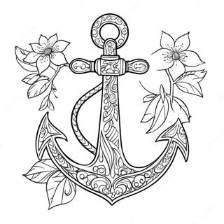 Elegant Anchor With Floral Designs Coloring Page 57054-45150