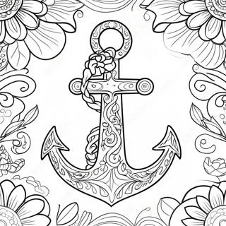 Elegant Anchor With Floral Designs Coloring Page 57054-45152