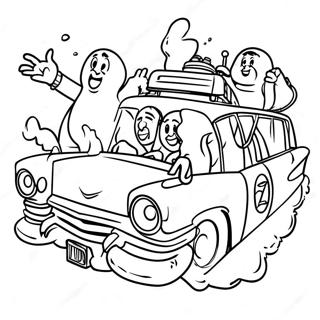 Ghostbusters Team In Ecto 1 Kleurplaat 57614-45592