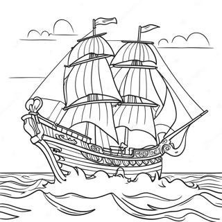 Colorful Pirate Ship At Sea Coloring Page 5771-4629