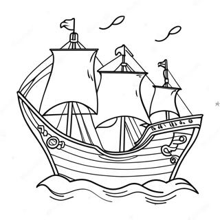 Colorful Pirate Ship At Sea Coloring Page 5771-4630