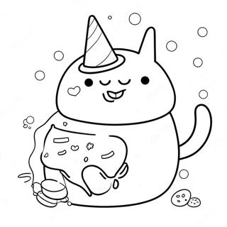 หน้าระบายสี Pusheen วันเกิดกับเค้ก 58823-46534