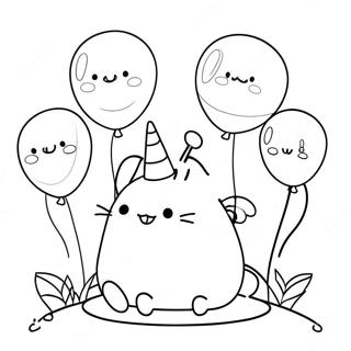 หน้าระบายสี Pusheen วันเกิดน่ารักพร้อมลูกโป่ง 58824-46552