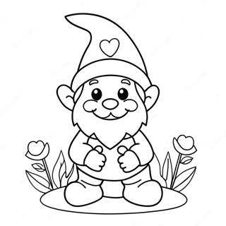 Cute Valentine Gnome With Flowers Coloring Page 5891-4681