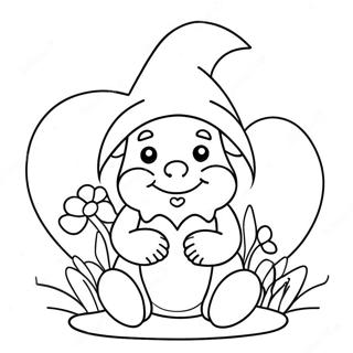 Cute Valentine Gnome With Flowers Coloring Page 5891-4682