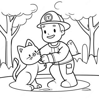 Friendly Firefighter Saving A Cat Coloring Page 591-473