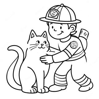 Friendly Firefighter Saving A Cat Coloring Page 591-474