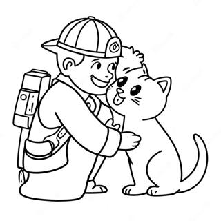 Friendly Firefighter Saving A Cat Coloring Page 591-475