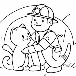 Friendly Firefighter Saving A Cat Coloring Page 591-476