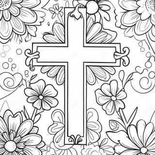 Cross With Flowers Coloring Pages