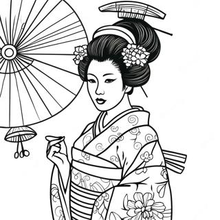 Elegant Geisha In Kimono Coloring Page 60364-47765