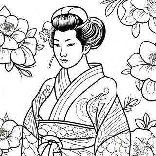 Elegant Geisha In Kimono Coloring Page 60364-47766