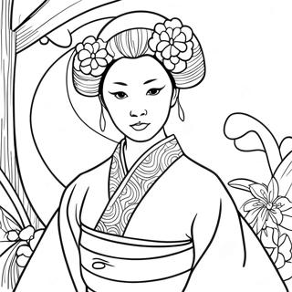 Elegant Geisha In Kimono Coloring Page 60364-47767